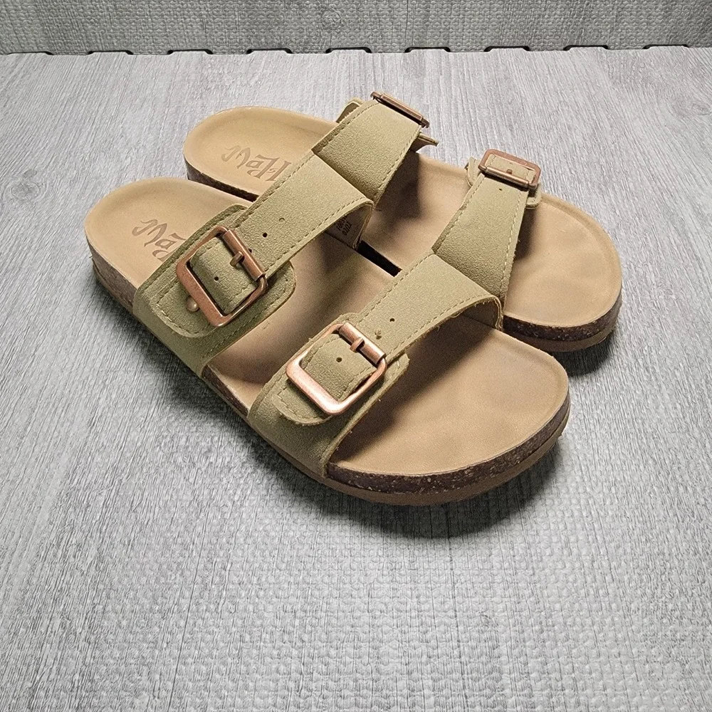 Mad Love Keava Footbed Sandals Womens 6 Taupe Double Strap Buckle Casual Slide